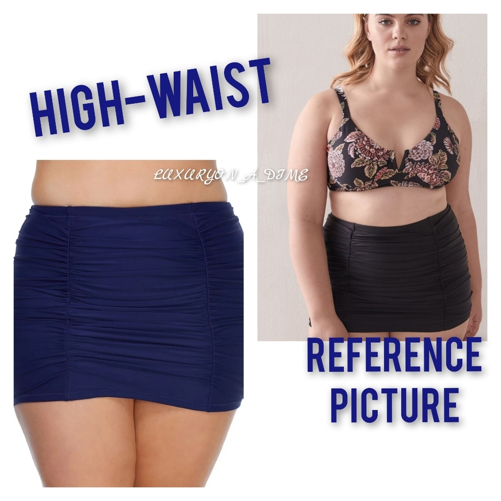 RAISINS 22W High Waisted Swim Skirt Navy Blue